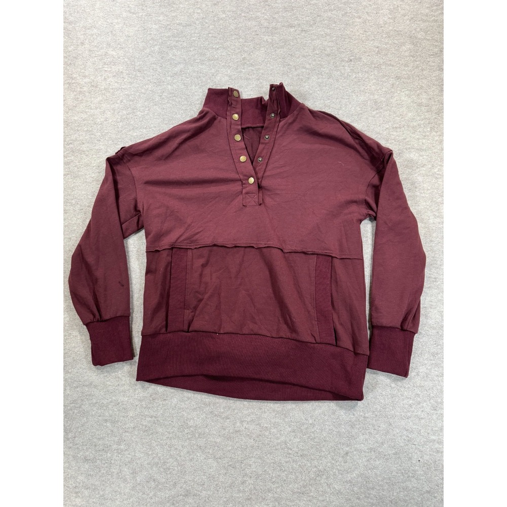 Shein Sweatshirt Womens 6 Maroon Pockets Mock Neck Quarter Button Casual Travel